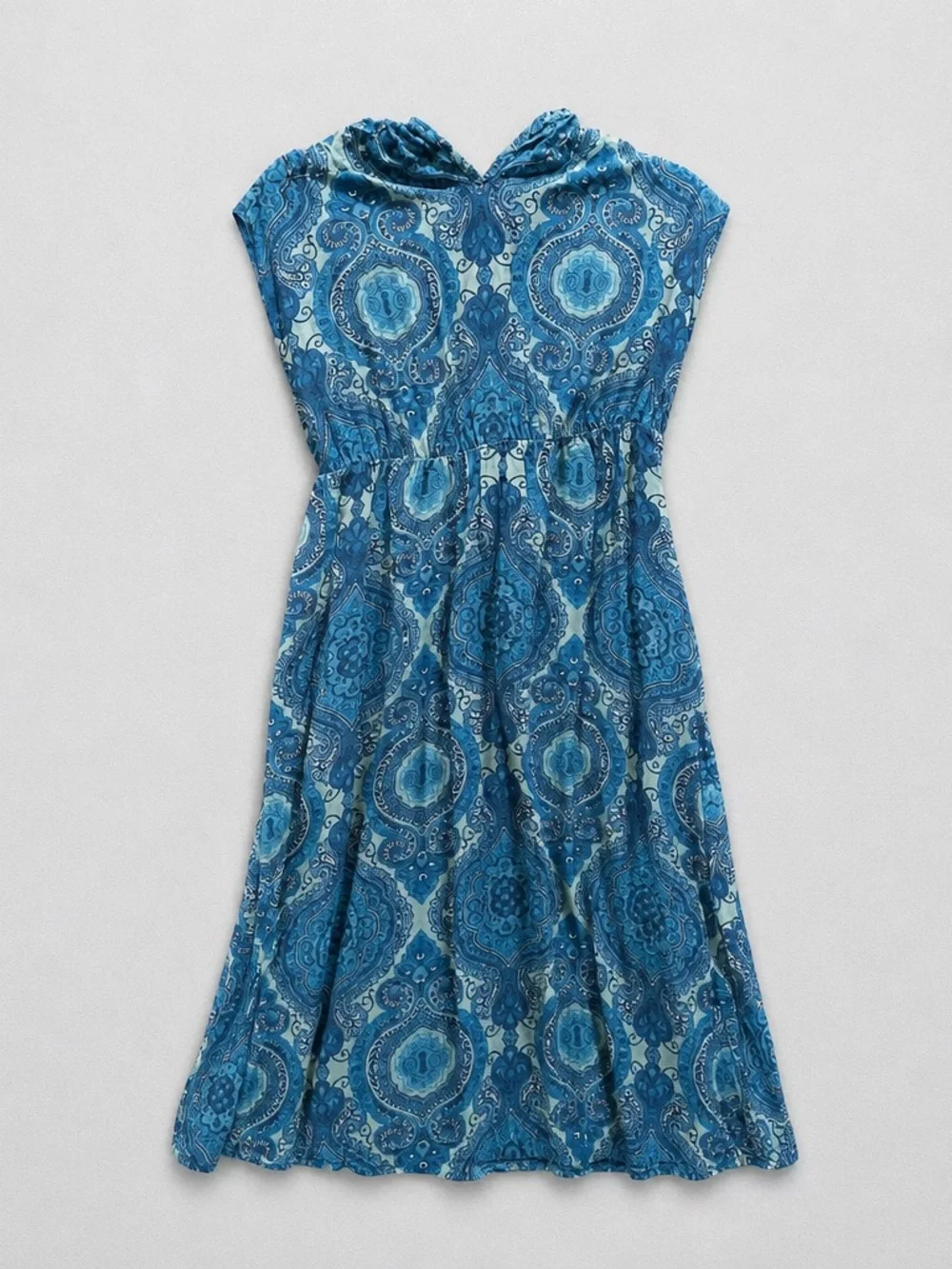 Girls' Blue Paisley Hooded Dress